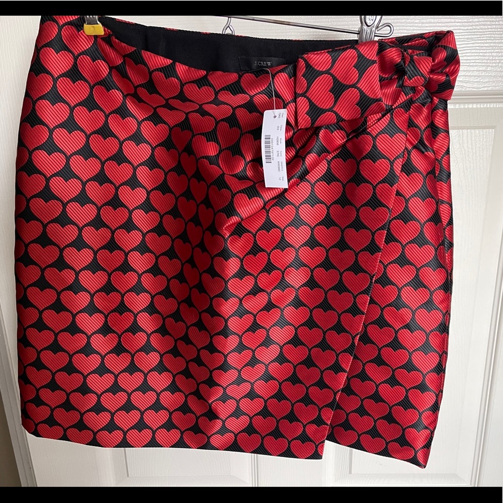 J. Crew Red and Black Mini Skirt with Heart Pattern